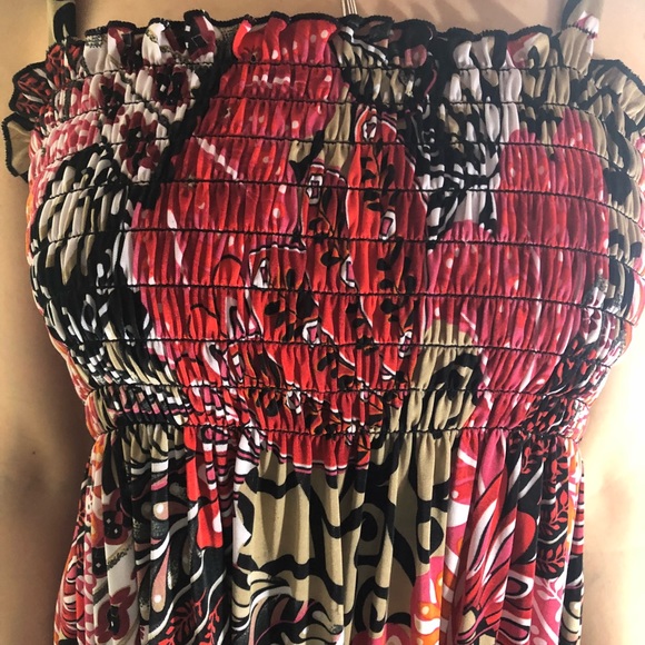 2 LEFT XS & S Red Black & White Floral Midi Dress - Picture 3 of 4